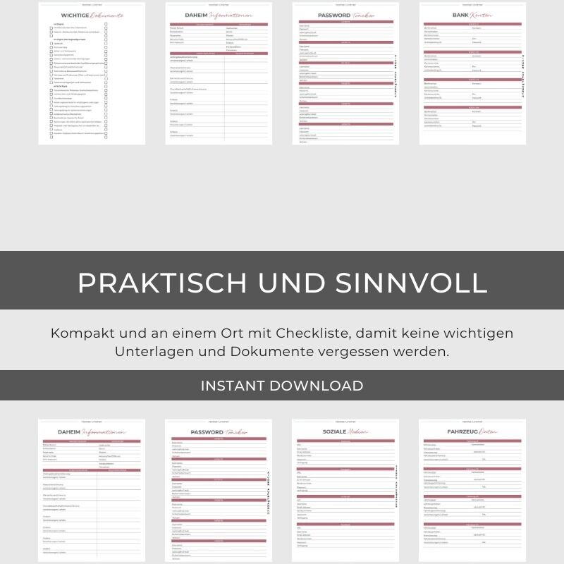 Notfallplaner Vorlage PDF Vorsorge Design rosa Watercolor – Bild 8
