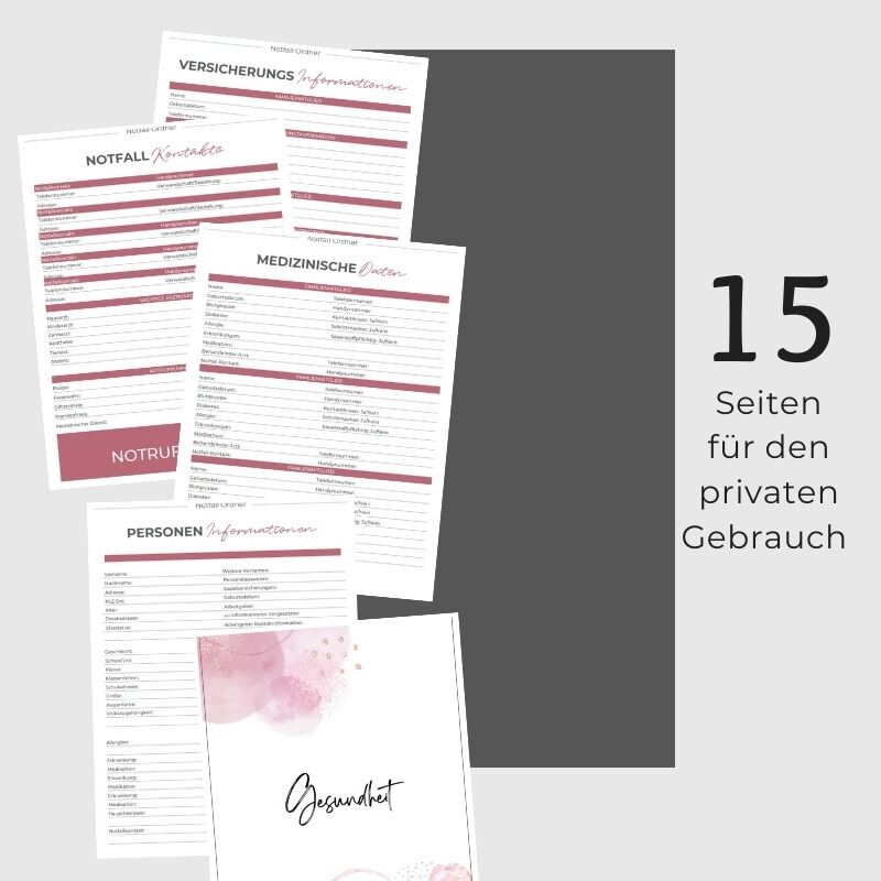 Notfallplaner Vorlage PDF Vorsorge Design rosa Watercolor – Bild 4