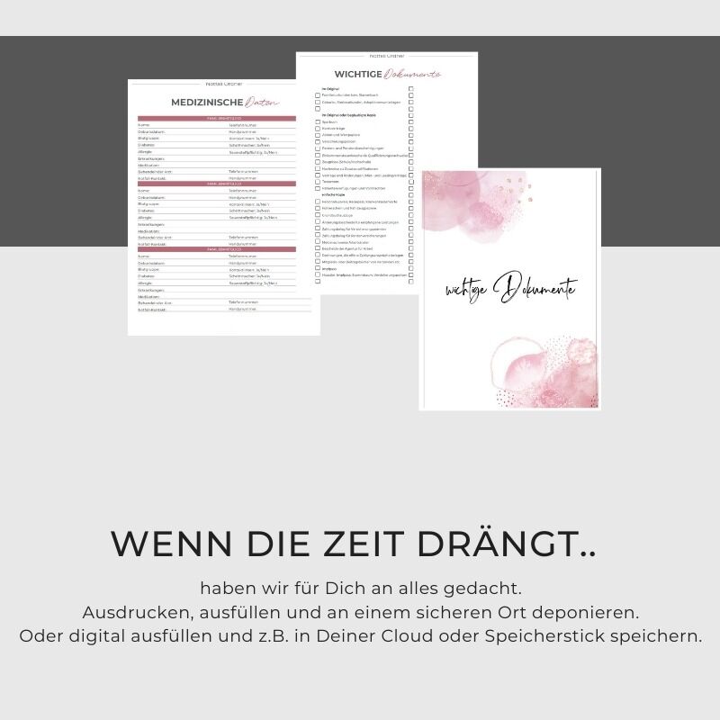 Notfallplaner Vorlage PDF Vorsorge Design rosa Watercolor – Bild 5