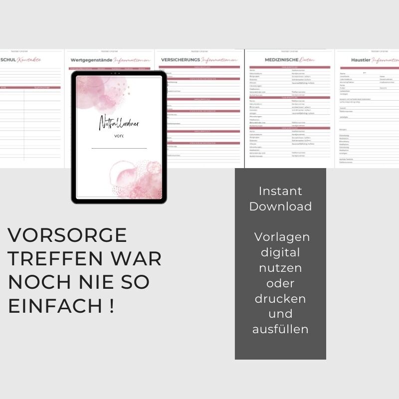 Notfallplaner Vorlage PDF Vorsorge Design rosa Watercolor – Bild 7